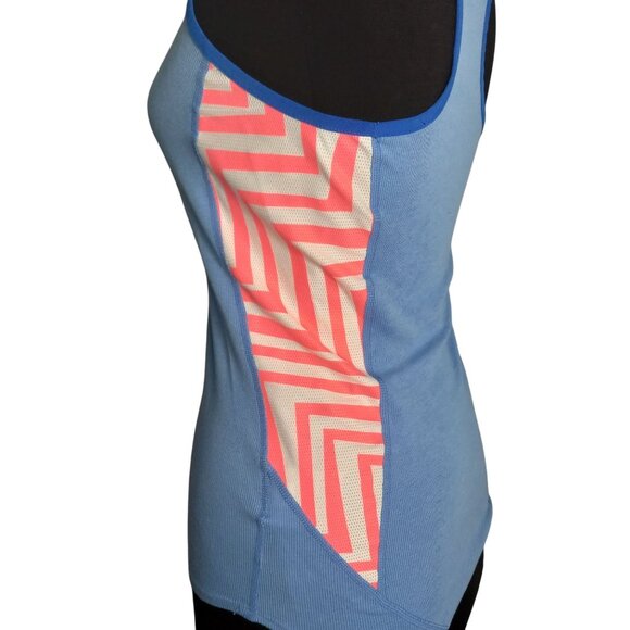 Nike Dri Fit XS Tank Top Blue Racerback Coral Geometric Reflective Side Panels - Picture 3 of 7